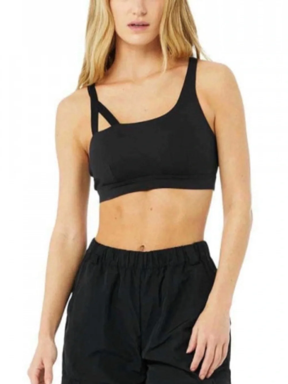 ALO Yoga Black Asymmetric Double-Strap Sports Bra
